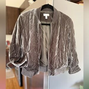 Vintage Quilted Velvet Bomber Jacket